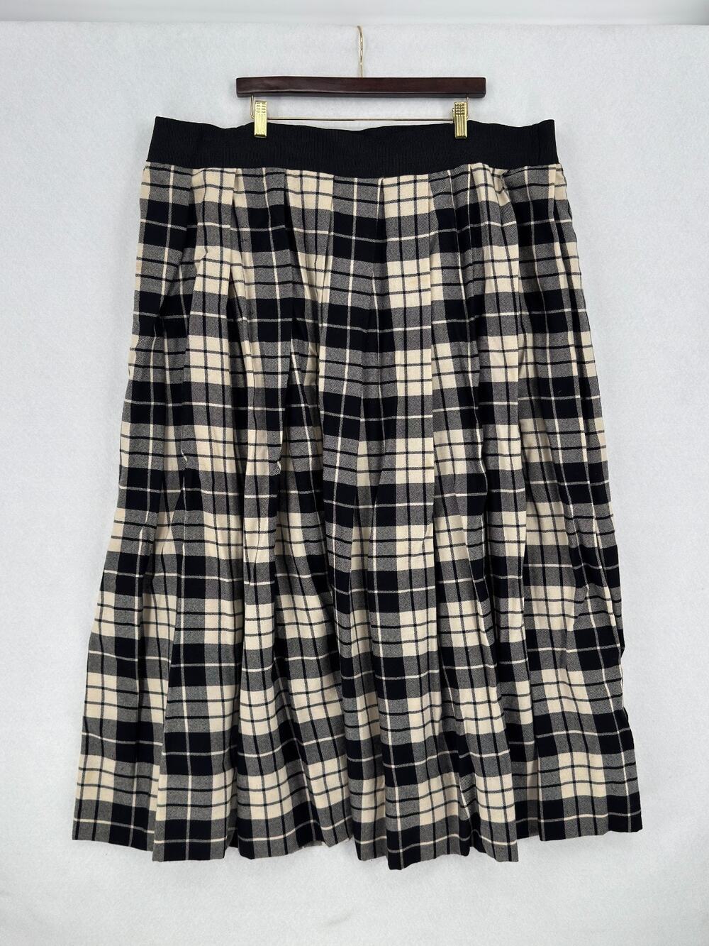 Jean Paul Gaultier Vintage Women's Black Ivory Tartan Plaid Midi Skirt Sz 44